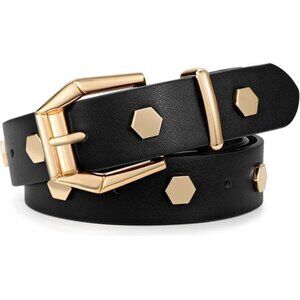 Leather Belt – Gold Buckle Punk Rock Waist Belt, Edgy Fashion Accessory